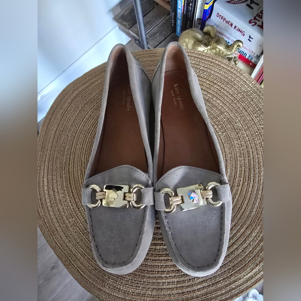Kate Spade Gray Loafers with Gold Accents